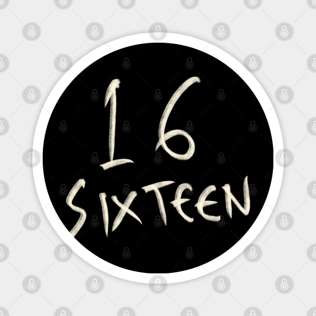 Hand Drawn Letter Number 16 Sixteen Magnet by Saestu Mbathi